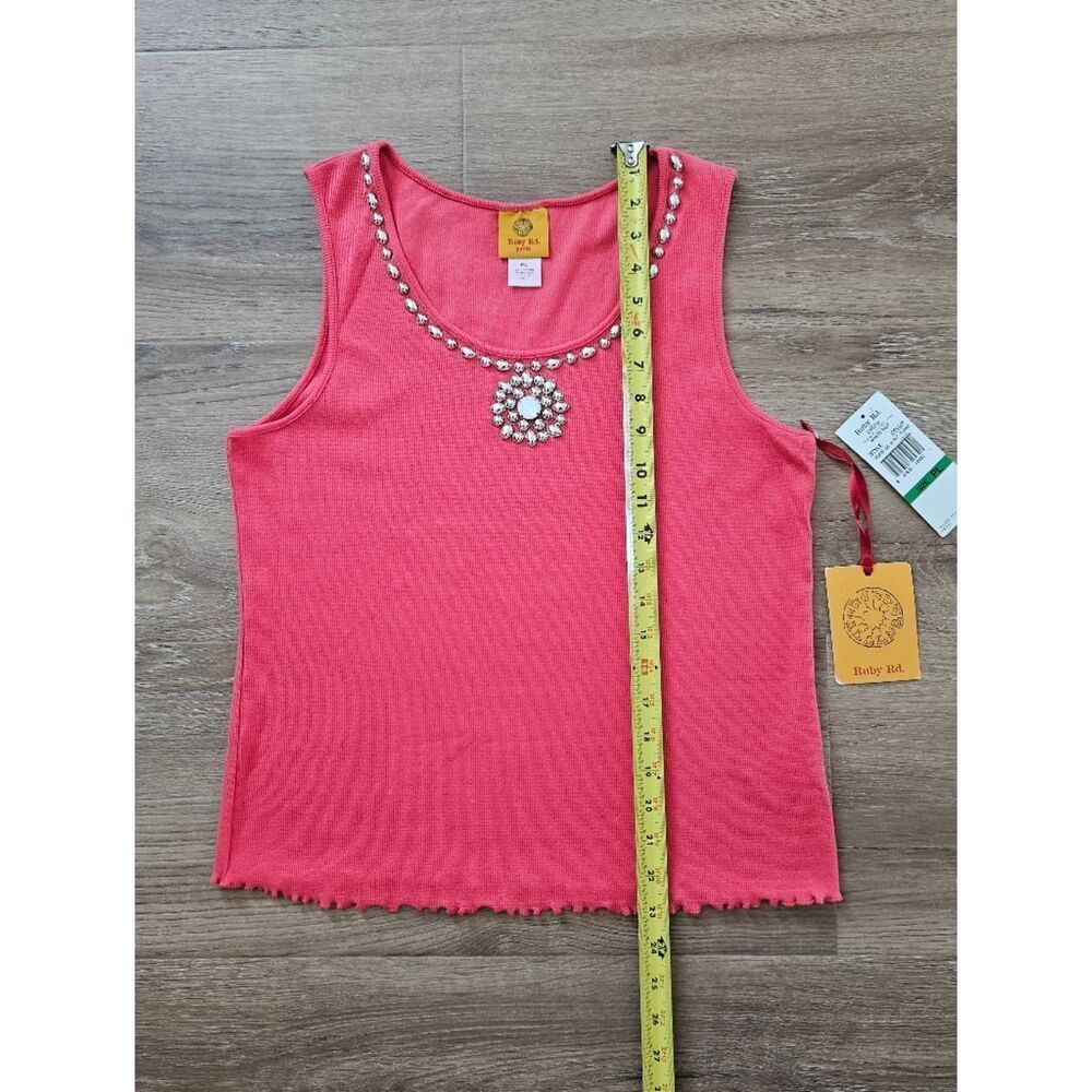Ruby Rd Coral Beaded Ribbed Tank Top Size L - Picture 3 of 8